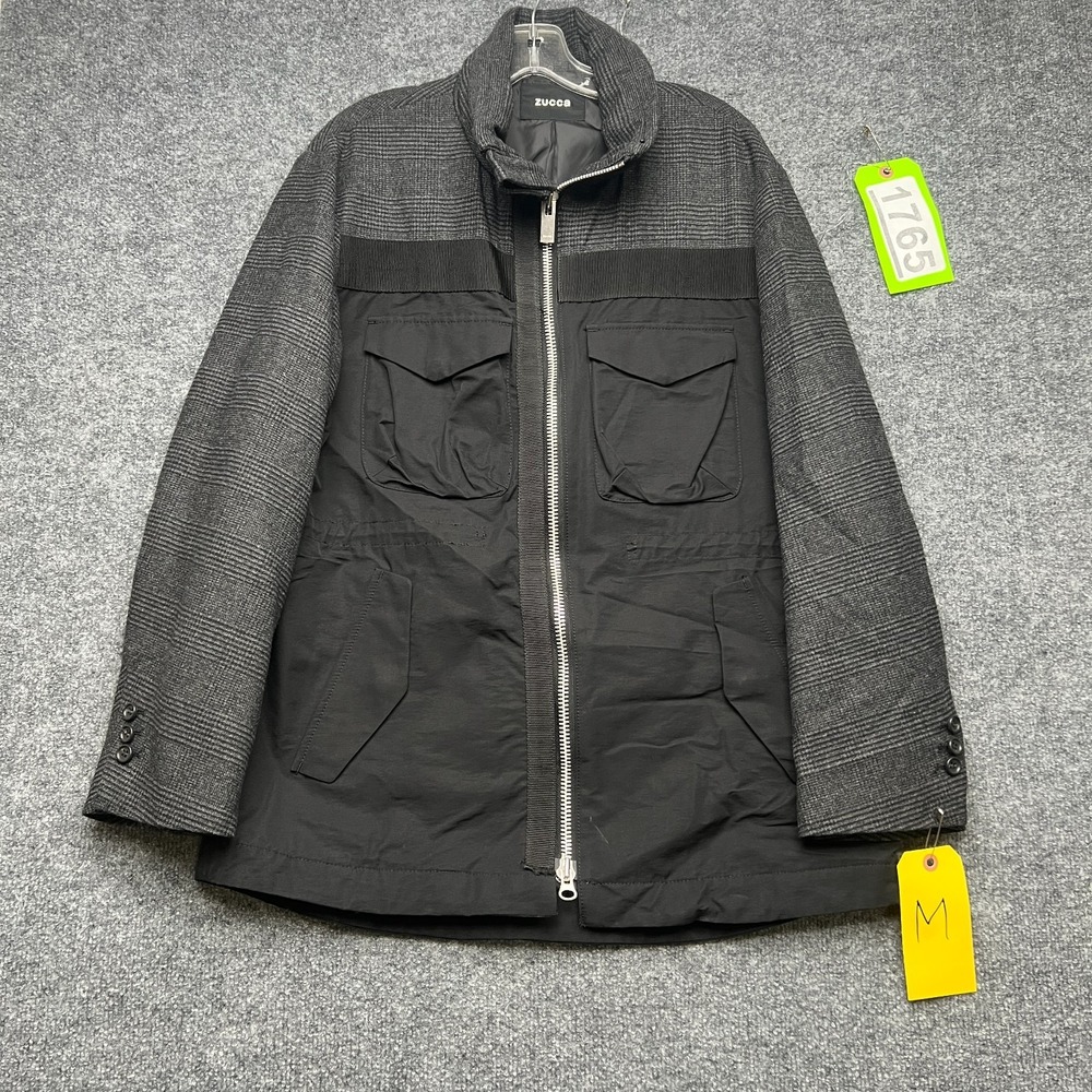 Zucca Hybrid Utility Jacket Mens M Gray Black Glen Plaid Long Sleeve Full Zip